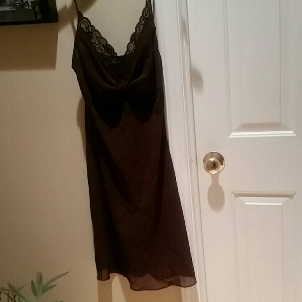 Wine sheer slip with lace neckline & waist